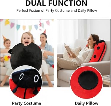 Wearable Pillow Ladybug Plush Costume, 39-Inch Giant Ladybug Stuffed Animal with Soft Plush Pillow for Kids and Adults
