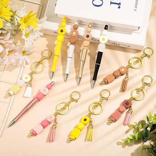 Miniatura 2 de Resholder Juego de 10 bolígrafos con cuentas y llavero con borlas, cierres de langosta, colgantes, cuentas coloridas a granel, kit de fabricación de