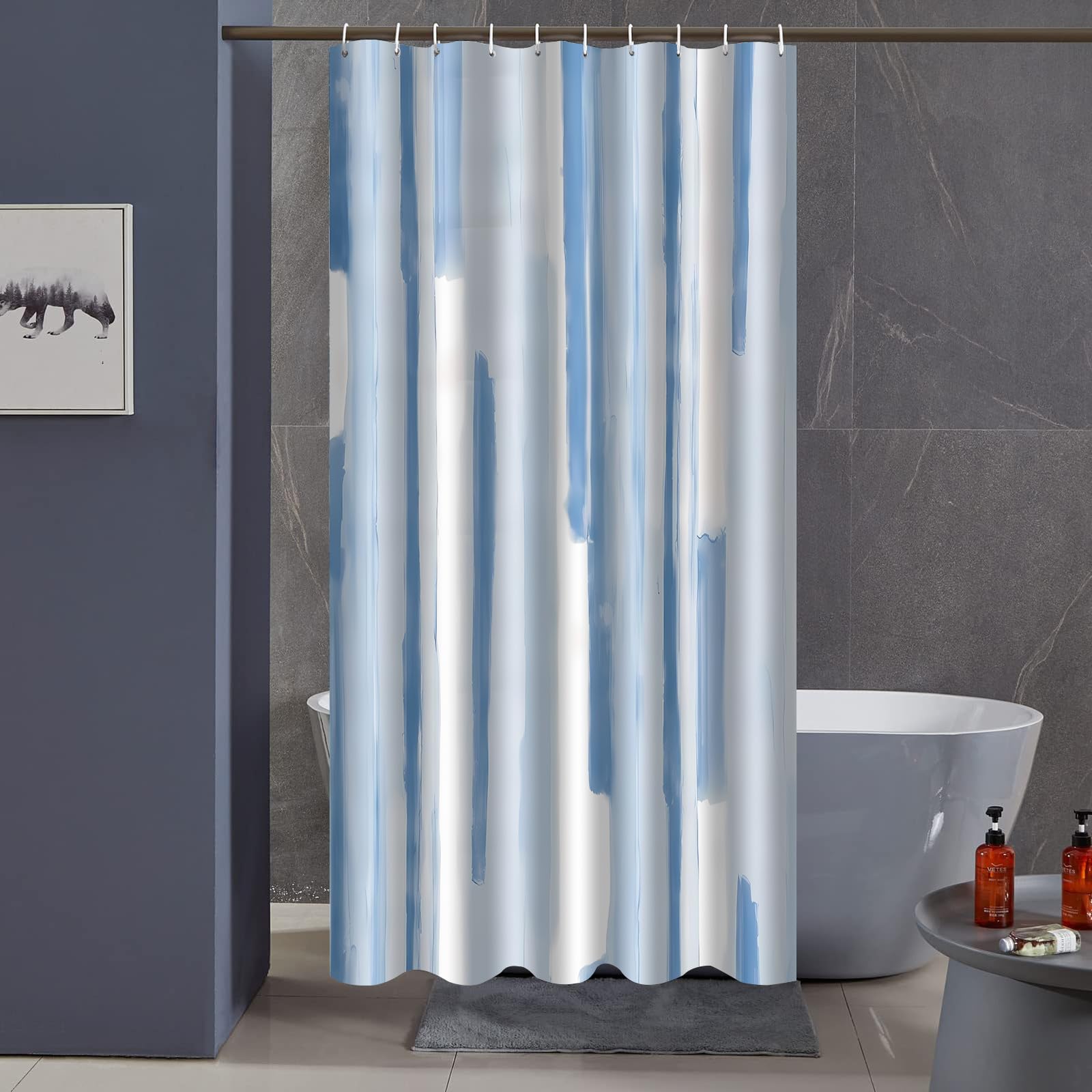 Tenda da doccia con stampa a fantasia azzurra, in tessuto di poliestere impermeabile, ideale per il bagno, con ganci per appendere la tenda e il paravento per la vasca da bagno (220x240 cm/LxA)