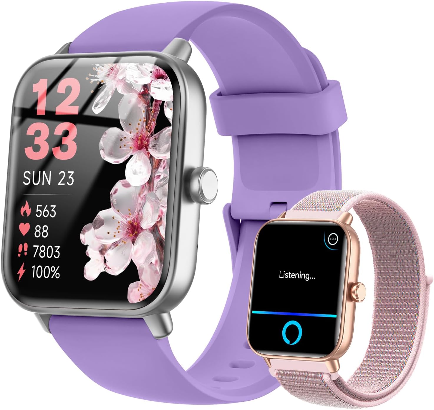 Smart Watches for Women/Men, Smart Watch for Android Phones and iPhone Compatible, Alexa Built-in, 1.8" Fitness Watches for Women, IP68 Waterproof /Bluetooth Call, Heart Rate/Sleep Monitor, Purple