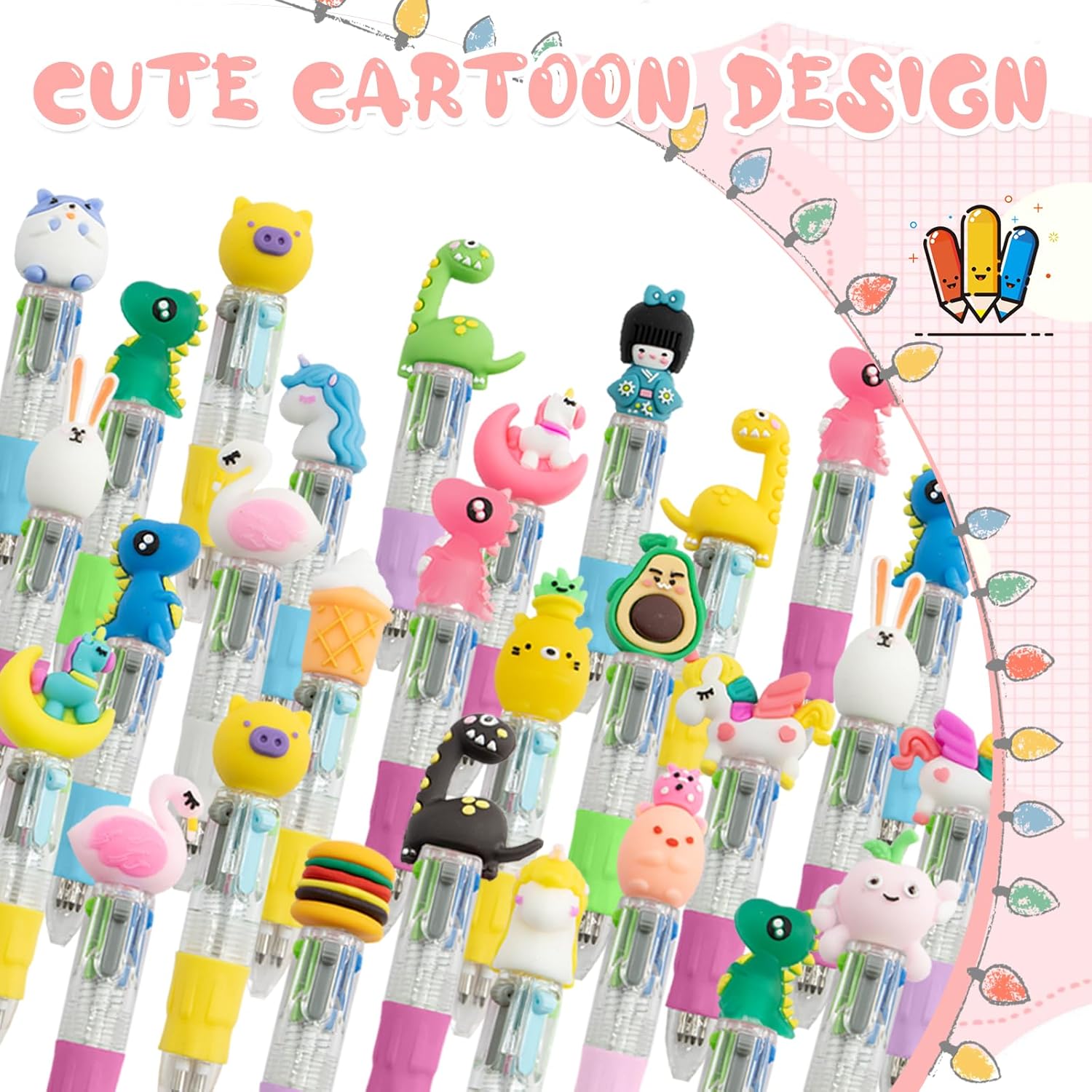 Scettar 65Pcs Mini Multicolor Pen in One 4-in-1 Fun Pens, Cute Pens Bulk Kawaii Cool Ballpoint Pens Birthdays Gifts and Students Prizes Goodie Bags Stuffers