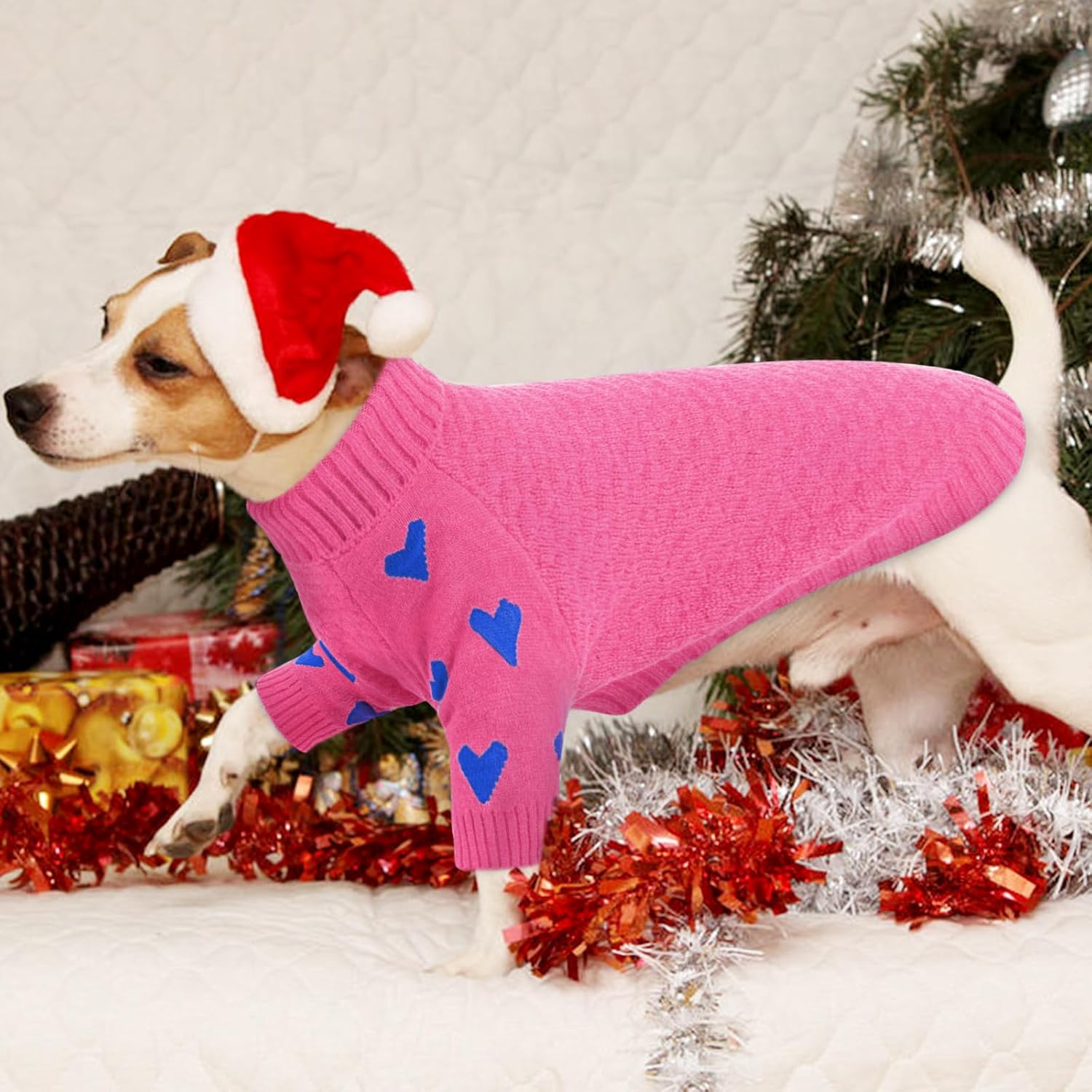 Kuoser Dog Sweater,Warm Dog Sweaters for Extra Large Dogs,Turtleneck Thick XXL Dogs Sweater Christmas Outfit,Cold Weather Pet Winter Clothes Doggie Pullover Girl Boy for Fall Xmas,Pink 2XL
