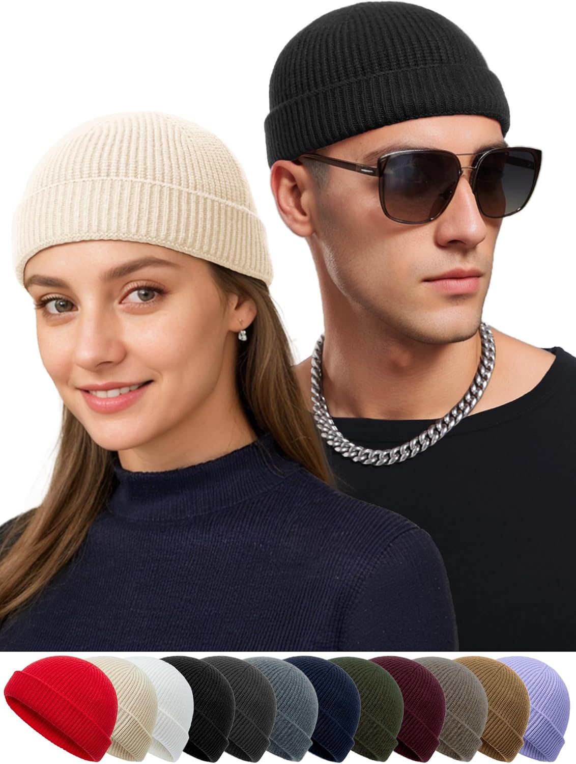 vidsel Thin Wool Fisherman Beanie Hat for Men Women Fall Winter,Short Knit Cuffed Fashion Trawler Skull Cap,Watch Cap