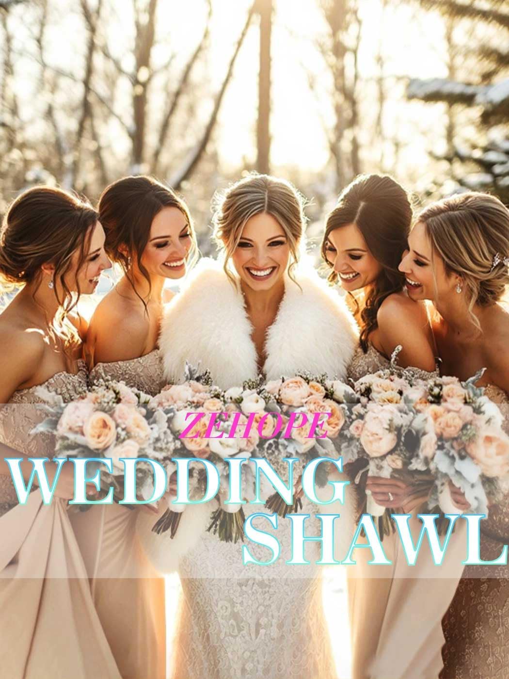 Women's 1920s Wedding Faux Fur Shawls and Wraps Bridal Winter Fur Stoles Scarfs with Brooch for Bride - Image 7