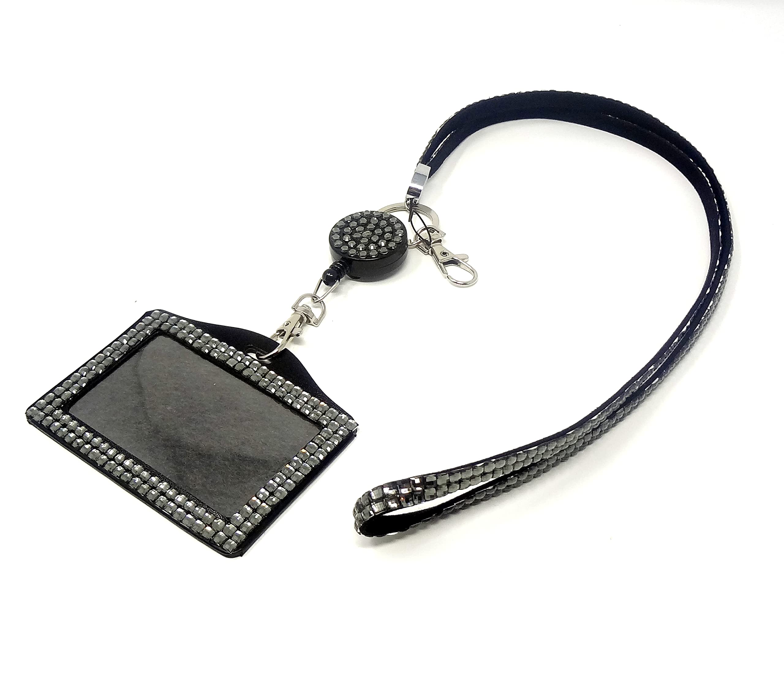 Lanyard Neck Strap cardholder Matching Reel Crystal Sparkly and id Badge Holders Oyster Cards Landscape Identity Cruise Badges Office Staff Students Diamante Bling (Grey, Horizontal)