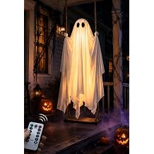 Large 5FT Capacity Light Up Swinging Ghost Halloween Decoration for Yard