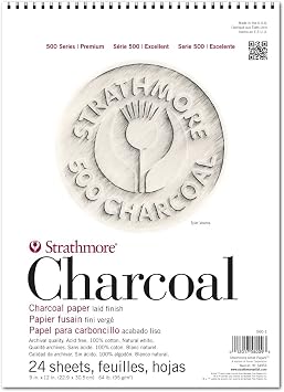Strathmore 500 Series Wire Bound Charcoal Pad, 64 lb. Laid Surface, 9 X 12 inches, White, 24 Sheets 560-1