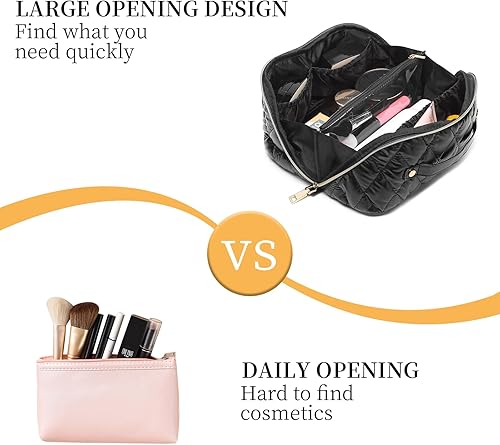 Miniatura 5 de seyfocnia Bolsa de maquillaje de viaje, bolsa de cosméticos de gran capacidad para mujer, bolsa de maquillaje acolchada impermeable, bolsa de aseo