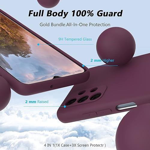 Miniatura 2 de Neseovge Funda de teléfono para Samsung Galaxy A23 5G4G con 3 protectores de pantalla de vidrio templado, TPU de silicona líquida suave con forro de