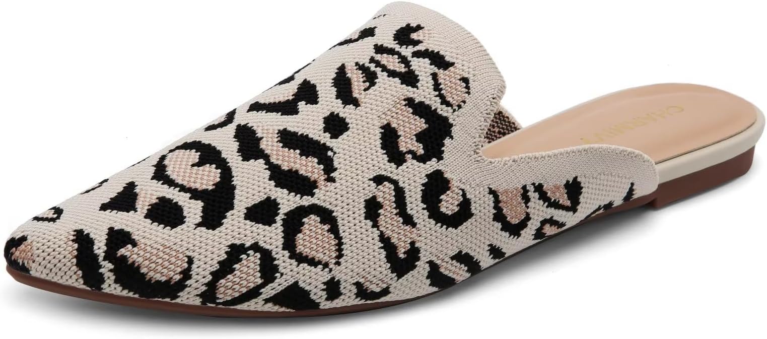 CharmivyKnit Mules for Women Comfortable-Pointed-Toe-Flats Slip-on Breathable Mesh & Elastic Fabric Fashion Slides