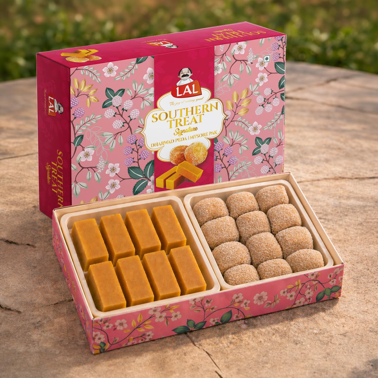 Lal Sweets Southern Treat 400g | (Mysore Pak 200g + Dharwad Peda 200g) | Traditional Indian Sweets Combo Made with Pure Desi Ghee | Festive Sweet Box for Rakhi | Mithai Gift Pack for Celebrations | Premium Desert Gift Hamper