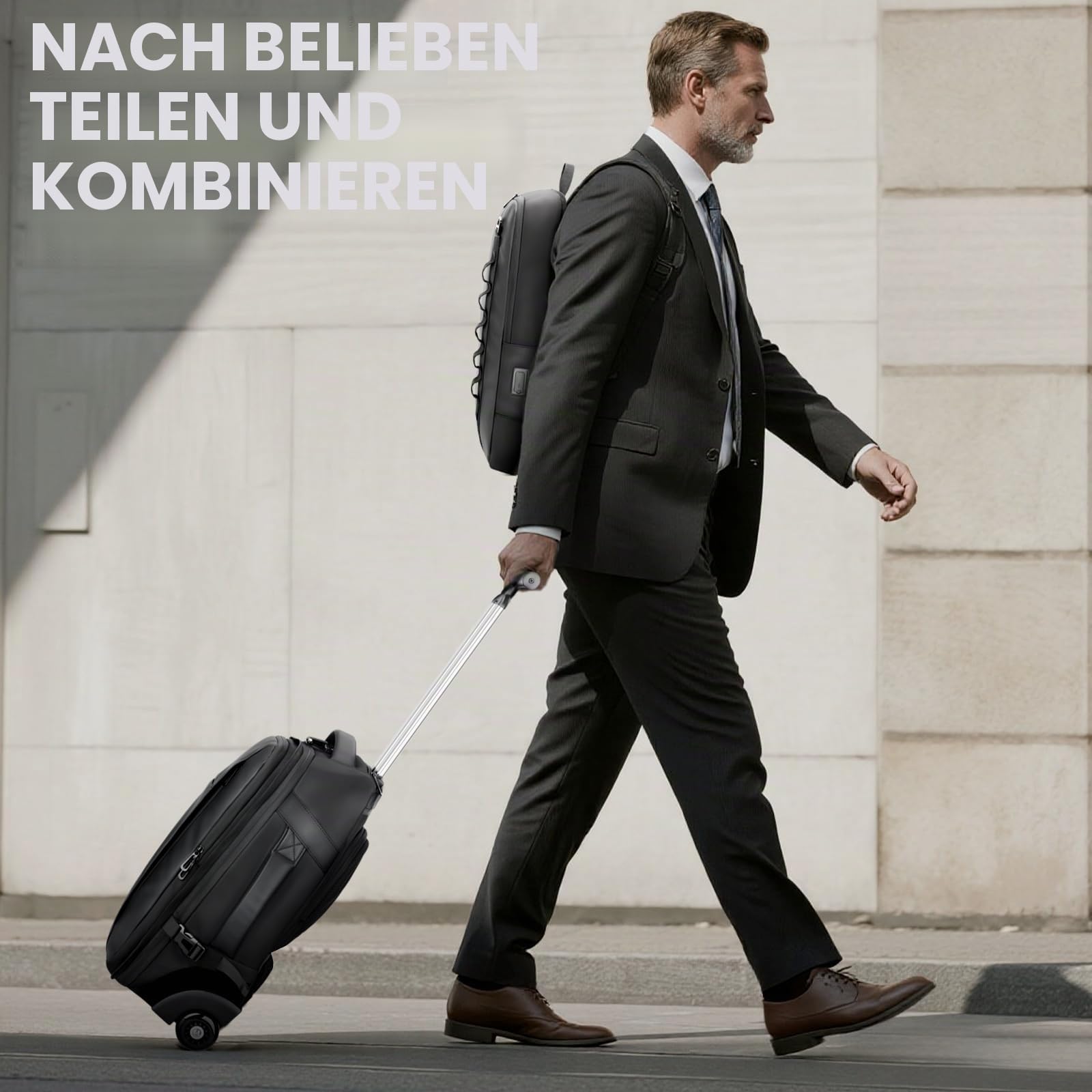 2-in-1-Reiserucksack mit Rollen, 50L Rucksack Trolley mit 17,3" Laptopfach - Handgepäck mit USB-C-Anschlüssen für Geschäftsreise, Hochschulen & Wochenendtrip