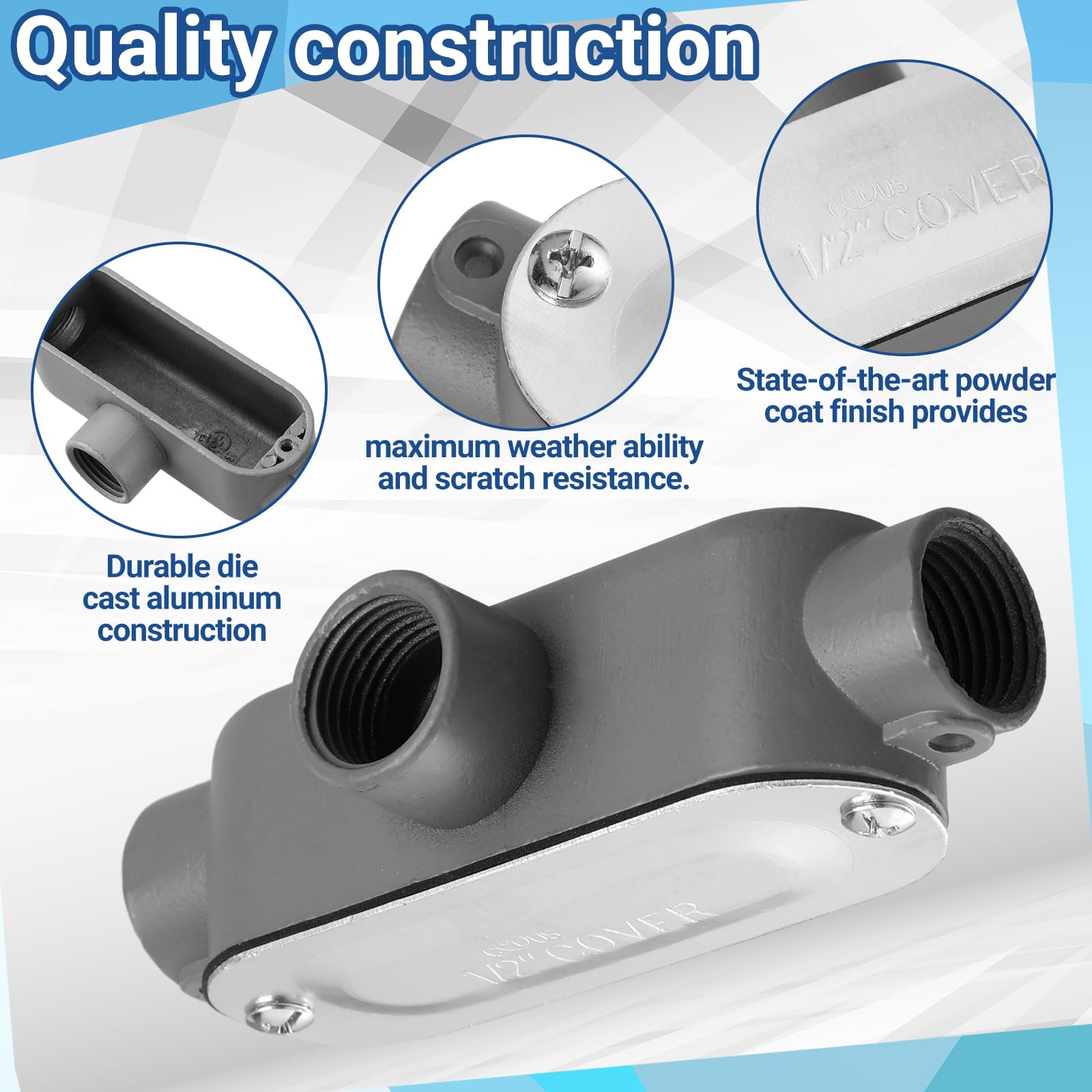 Tandefio 4 Pcs 1/2 Inch Threaded T Type Conduit Body Junction Box — Amazon image 4