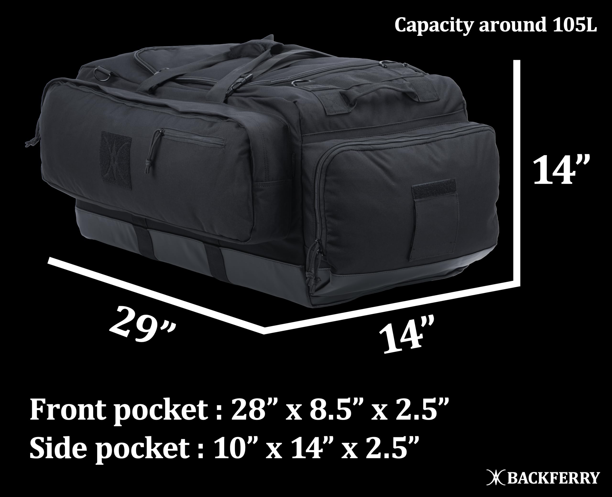 Große Reisetasche mit abnehmbaren Rucksack-Schultergurten und Schuhfach für Sport, Reisen, Jagd und Camping, l05l.