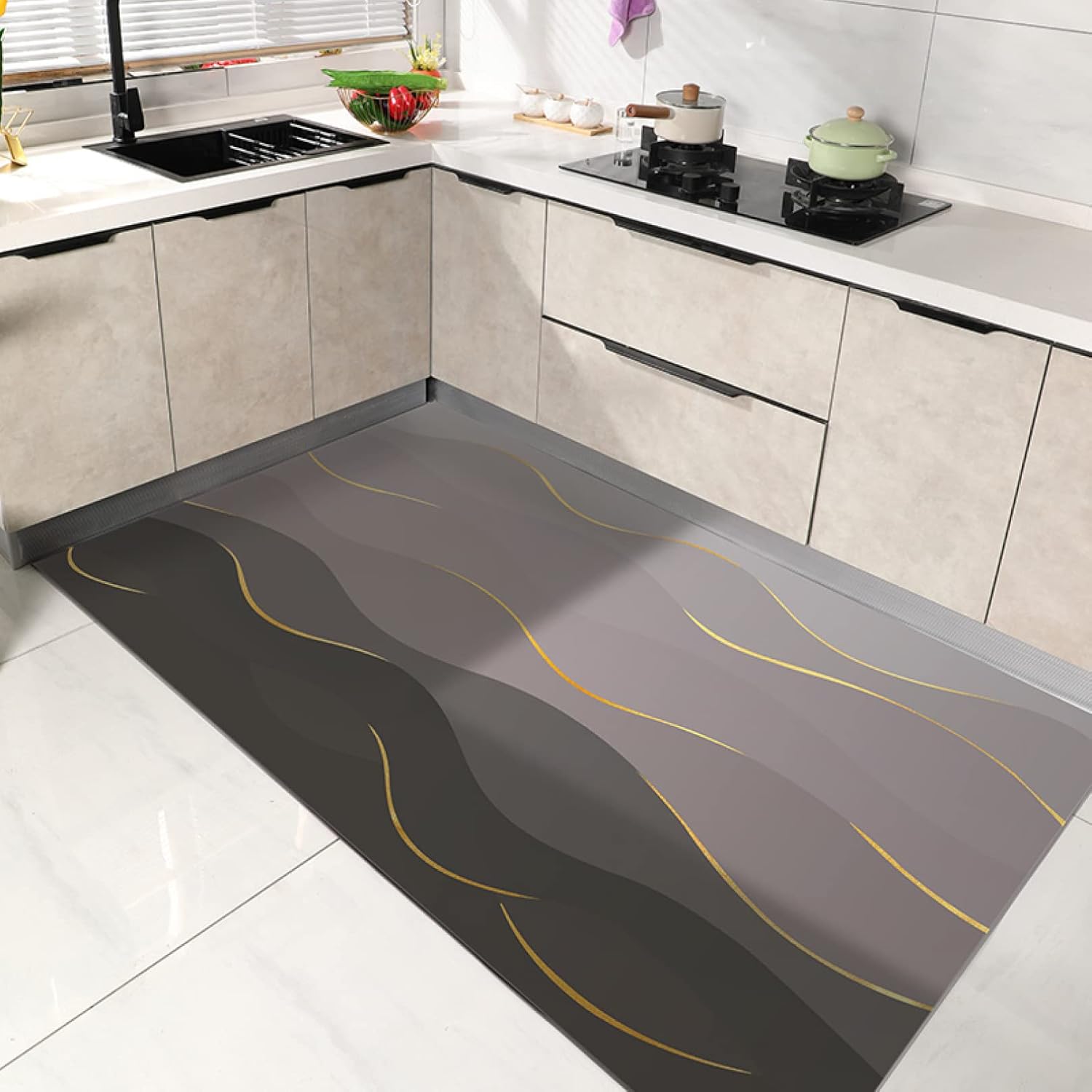 ロング 拭ける キッチンマット 滑り止め 台所マット 長方形 キッチンラグ 玄関マット カラー キッチン雑貨 防音 60*80cm