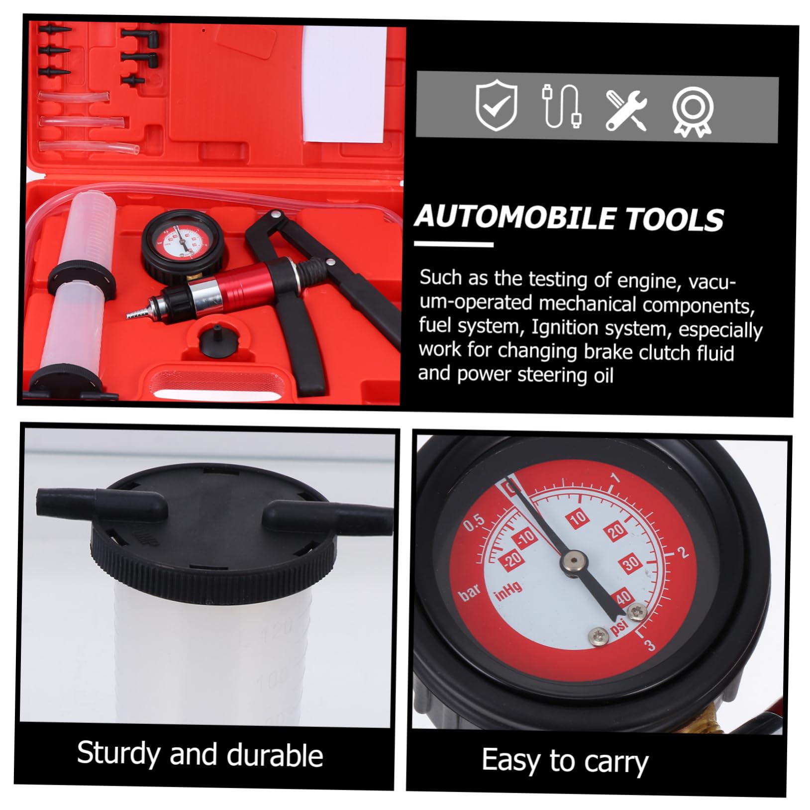 Alipis Kit de Purga de Frenos para Coche Bomba de Vacío Manual, Sellado Excelente y Fácil de Transportar, Incluye Adaptadores y Estuche Duradero para Uso en Casa o Negocio