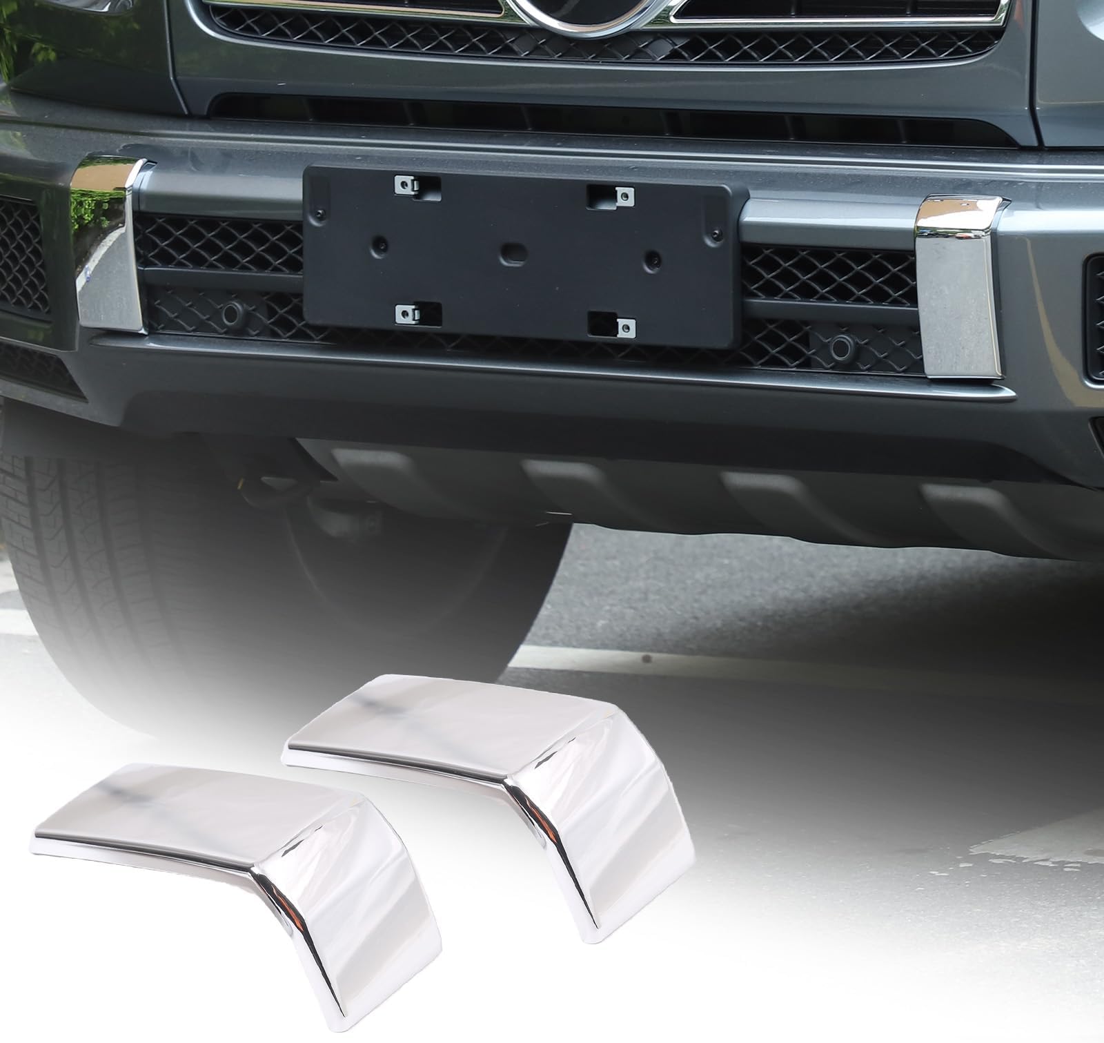 Front Bumper Panel Trim Cover Compatible for Mercedes Benz G-Class W463 G500 G55 AMG G63 2019 2020 2021 2022 2023 2024 ABS Front Bumper Decor Cover Trim Exterior Accessories (Bright Silver)