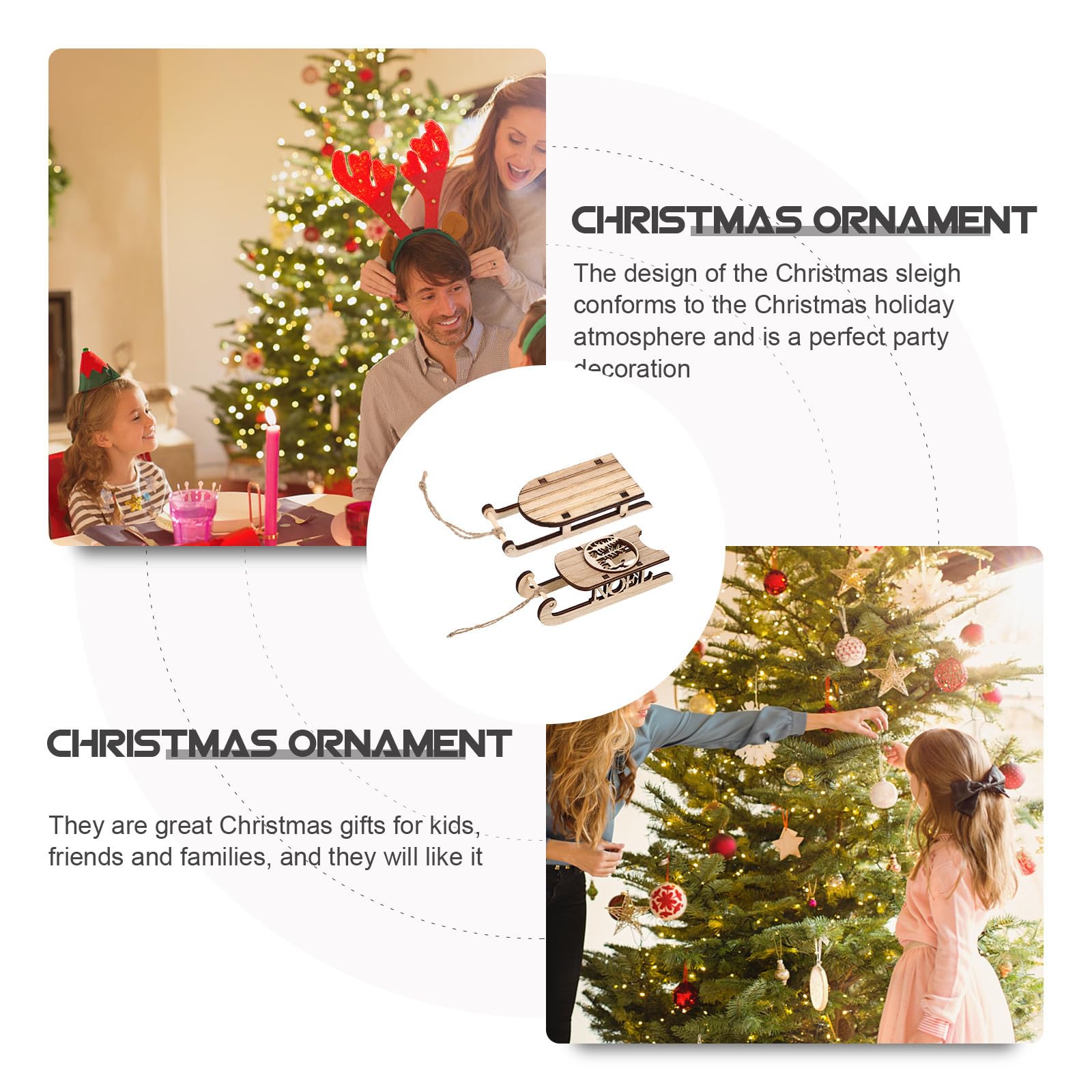 Didiseaon 24 Piezas Adorno de Trineo de Madera DIY para Árbol de Navidad,
