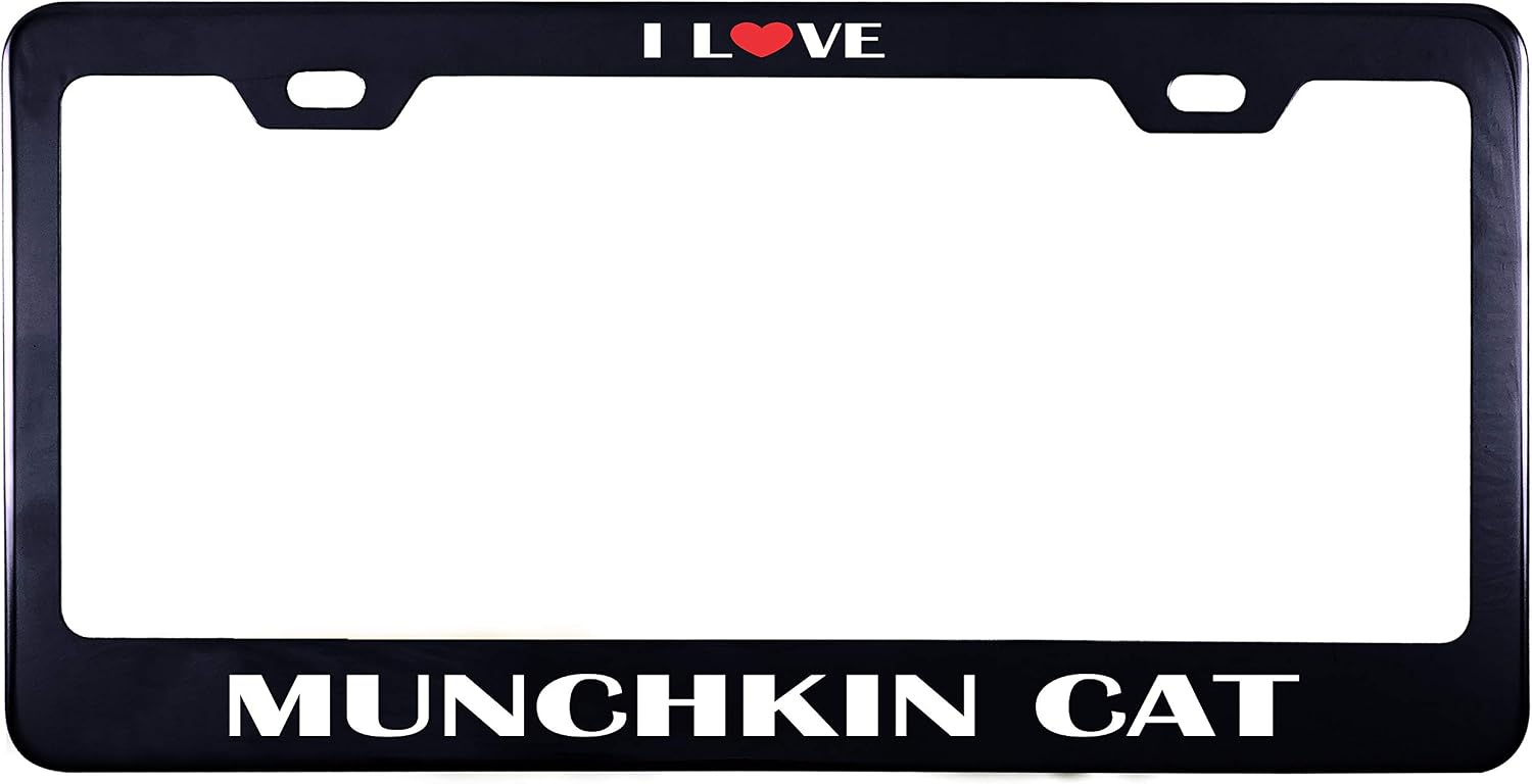 Printtoo Black I Love Munchkin Cat Stainless Steel License Plate Frame 2 Hole Vinyl Cut Letters License Cover-12 x 6 Inches