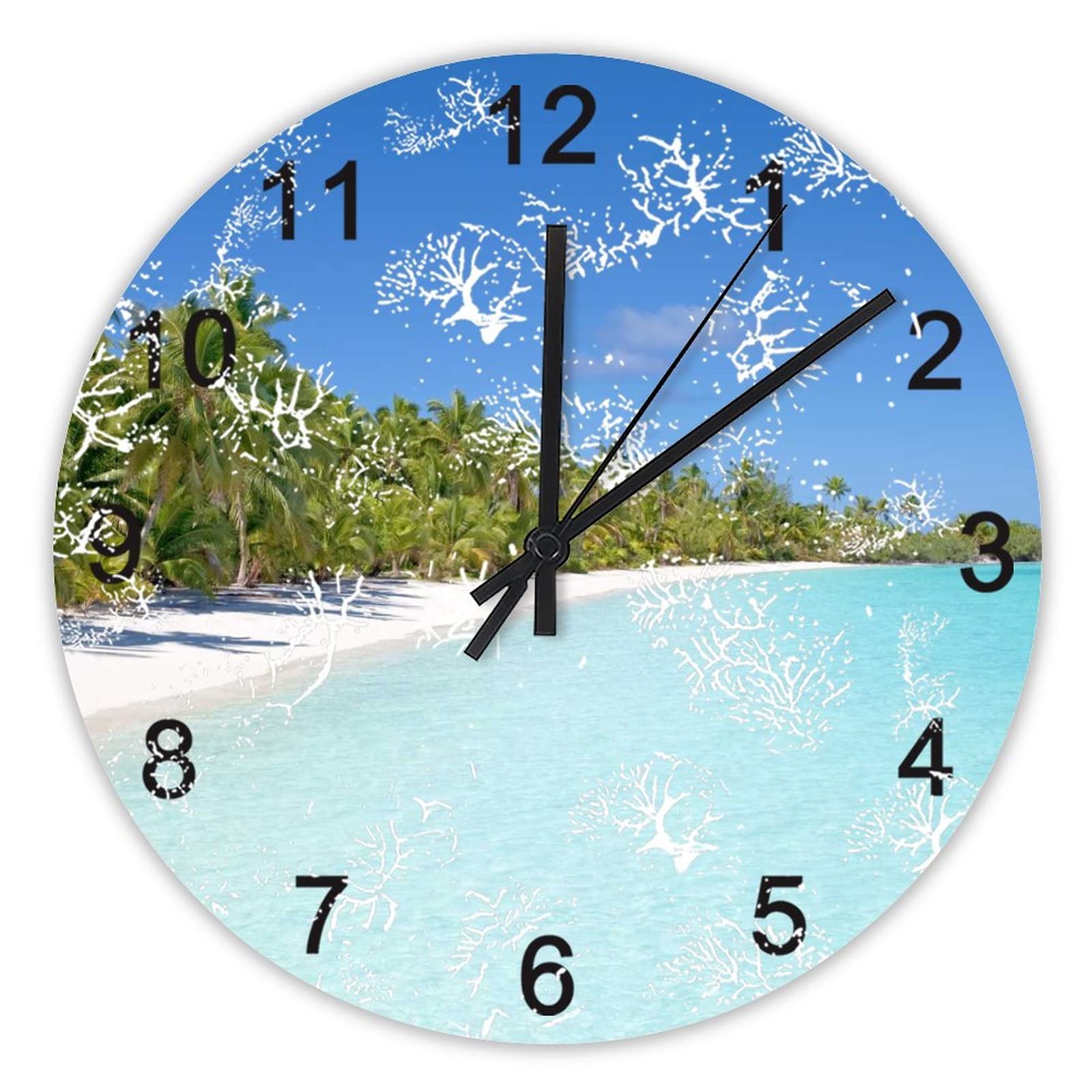 Horloge murale silencieuse ocean de 40 cm pour decoration de cuisine et de bureau animee par pile