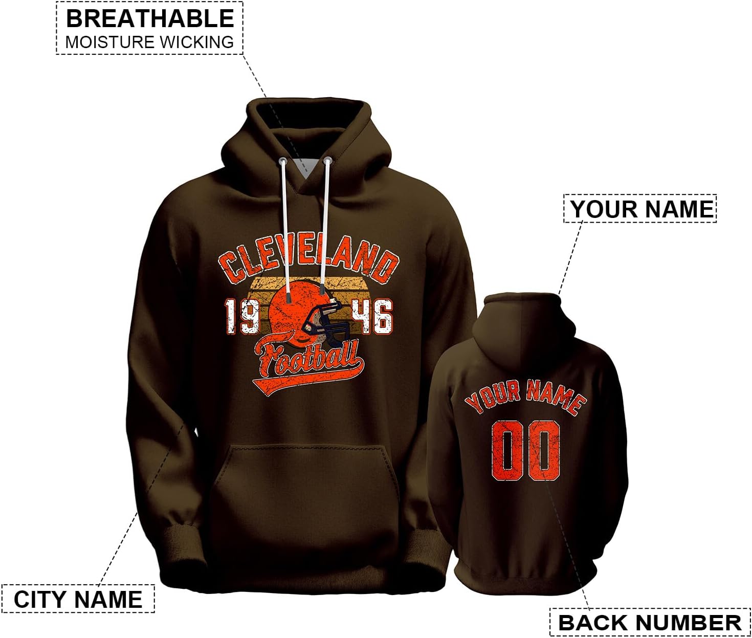 Custom Football Hoodie Personalized City Sweatshirt Customize Your Name Number Pullover Fan Gift for Men Women Youth