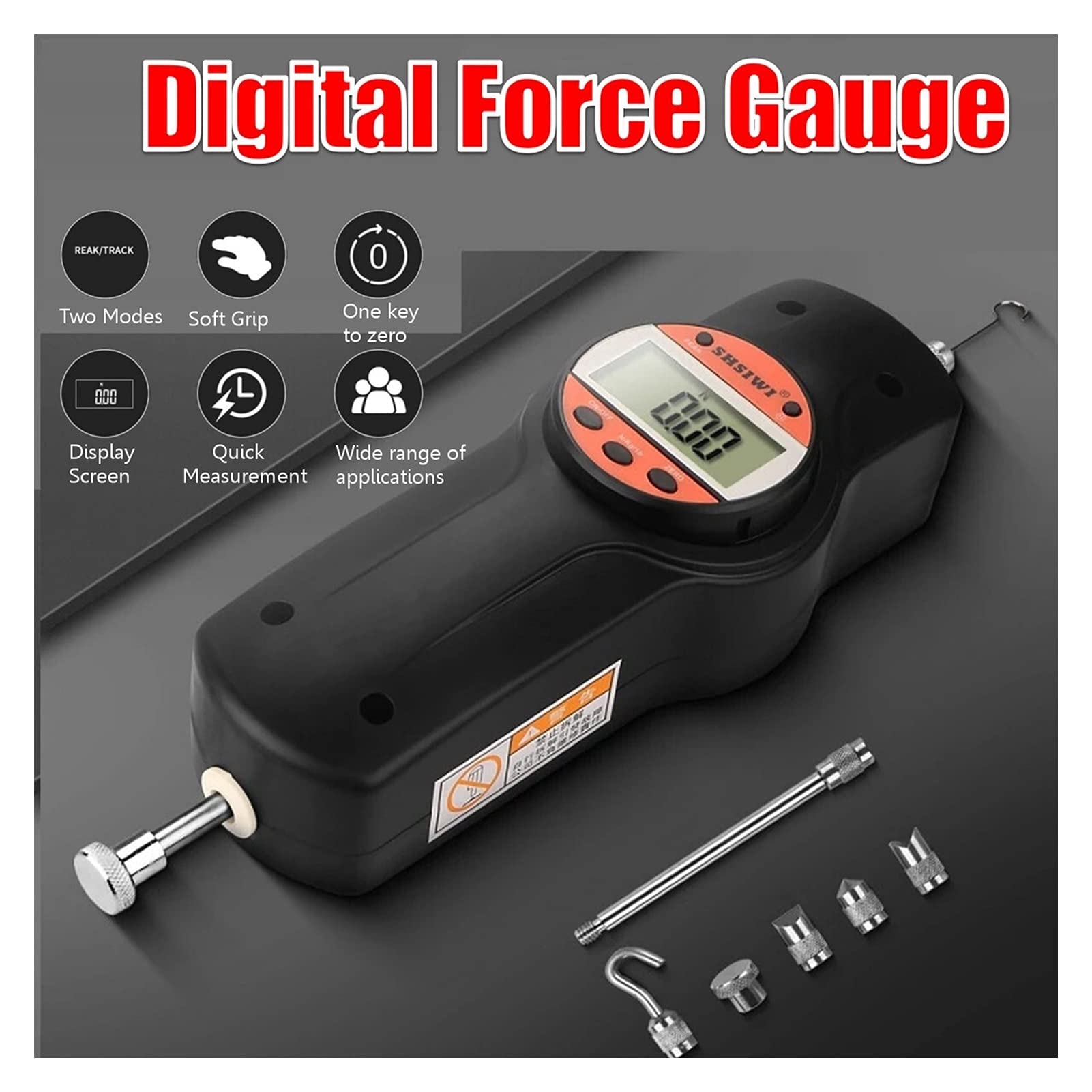 10-500N Digitales LCD-Display Kraftmessgerät Wirtschaftliches Dynamometer Kraftmessgerät Druck- und Zugtester Meter Messgeräte Werkzeug (SK 10N(1kg))