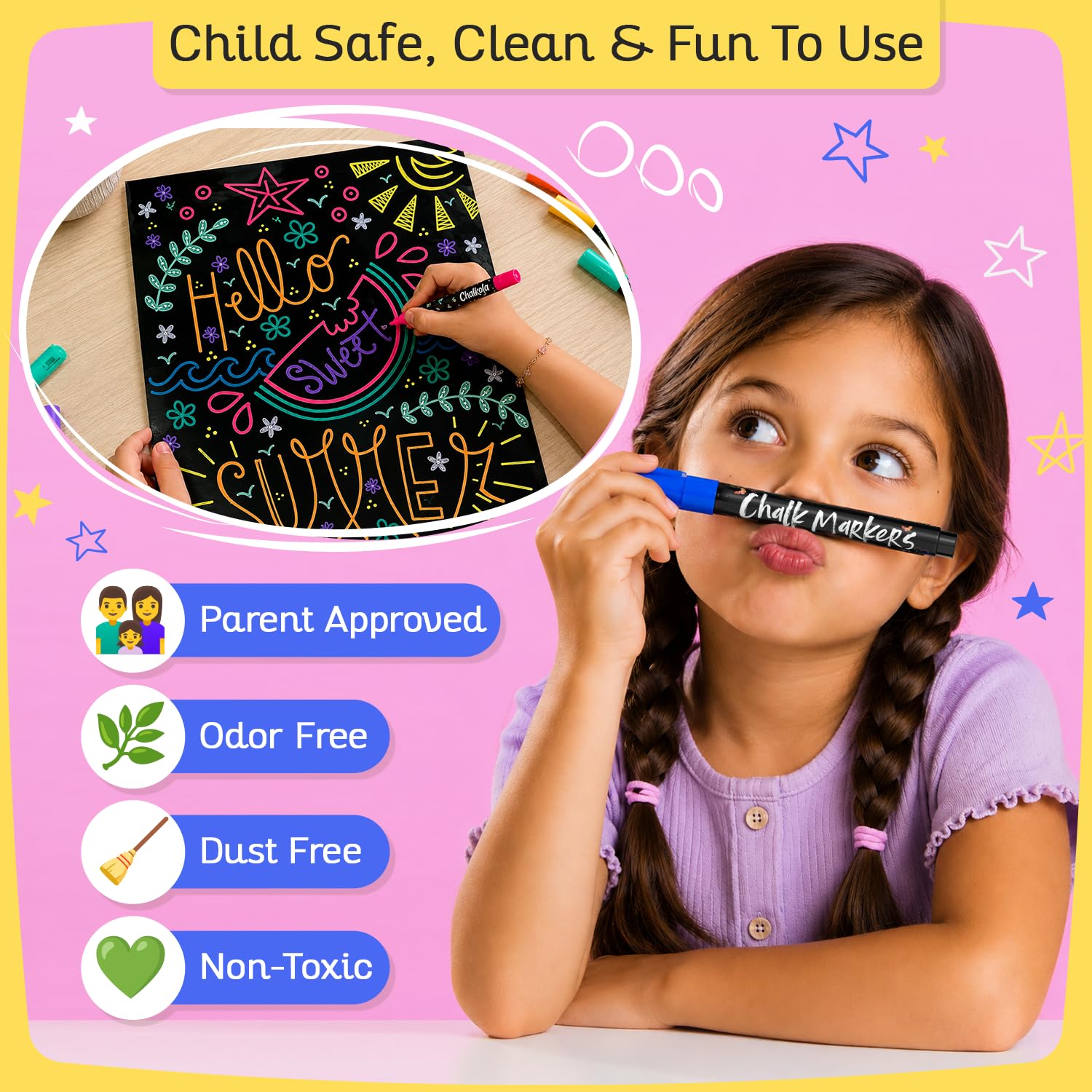 Extra Fine Tip Liquid Chalk Pens (30 Pack 1mm) Pastel + Neon Chalk Pens - Erasable Dry Erase Marker for Chalkboard, Blackboards, Window, Bistro