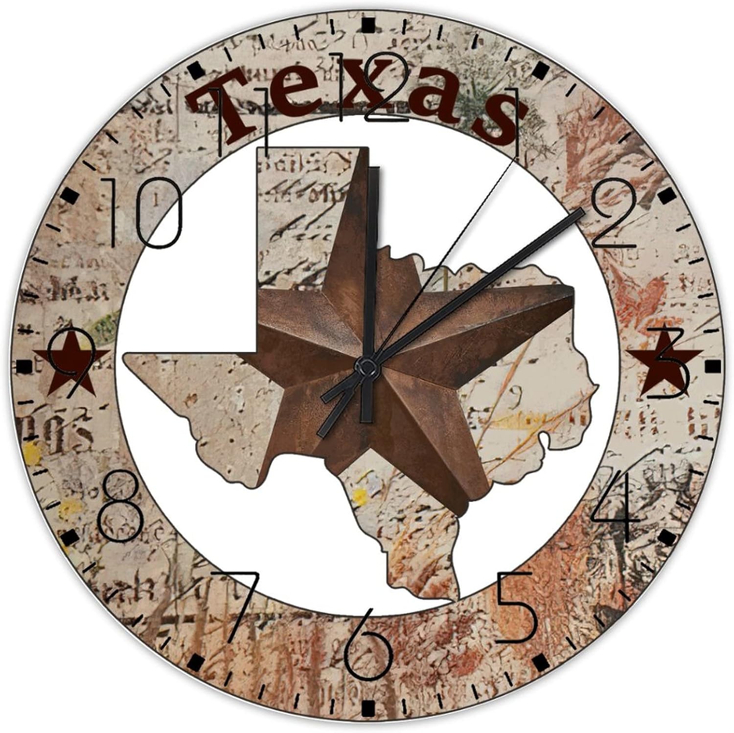 Wooden Wall Clock Non-Ticking Quartz Battery Operated Texas Lone Star Home Map Decorative Wall Clocks Texas Proud Born State Wooden Wall Decor for Workshop Hotel Church 15 Inch