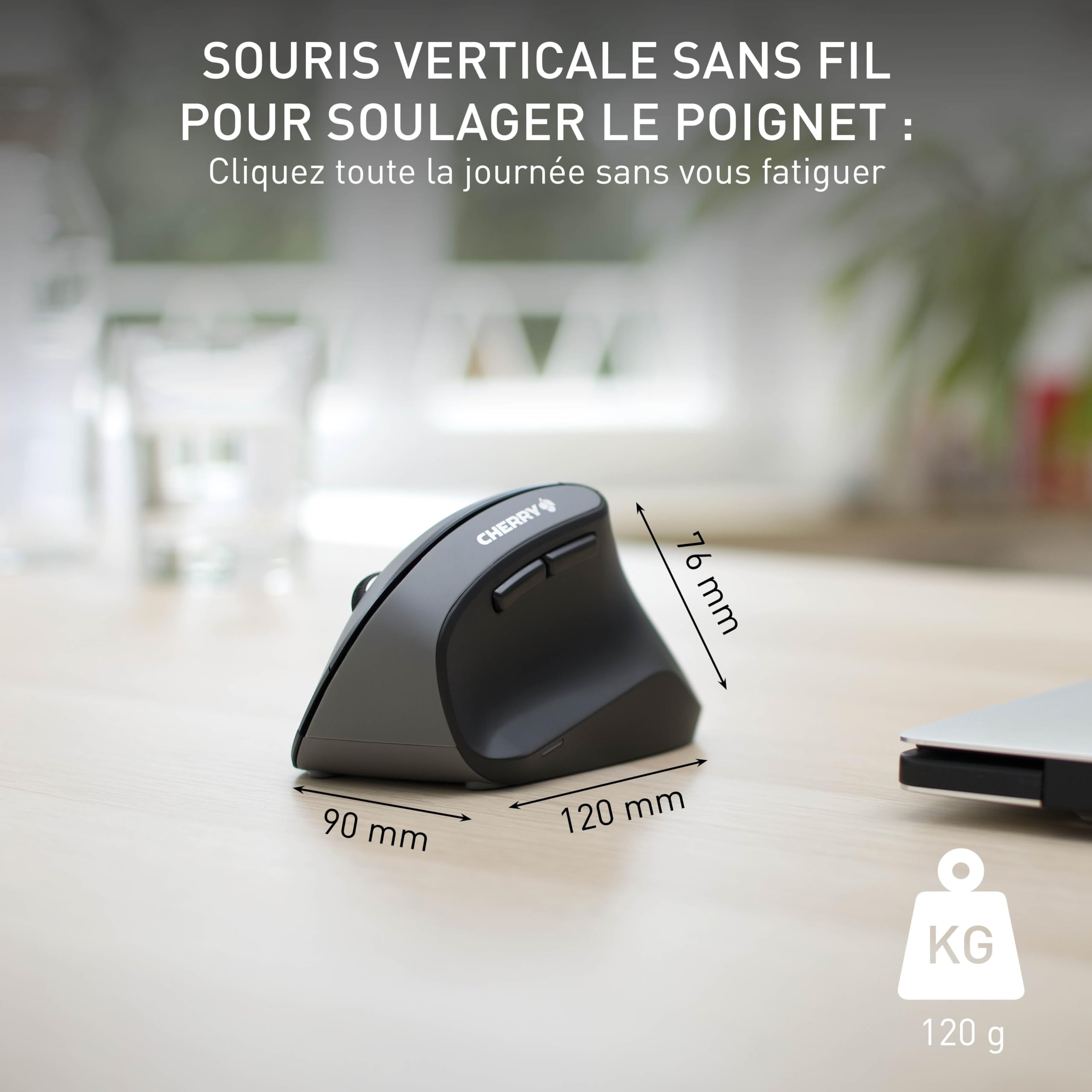 Cherry MW 4500, Souris Verticale Ergonomique pour Droitiers, sans Fil (Radio 2,4 GHz), Résolution Réglable sur 3 Niveaux Jusqu'à 1200 Dpi, Piles, Noir