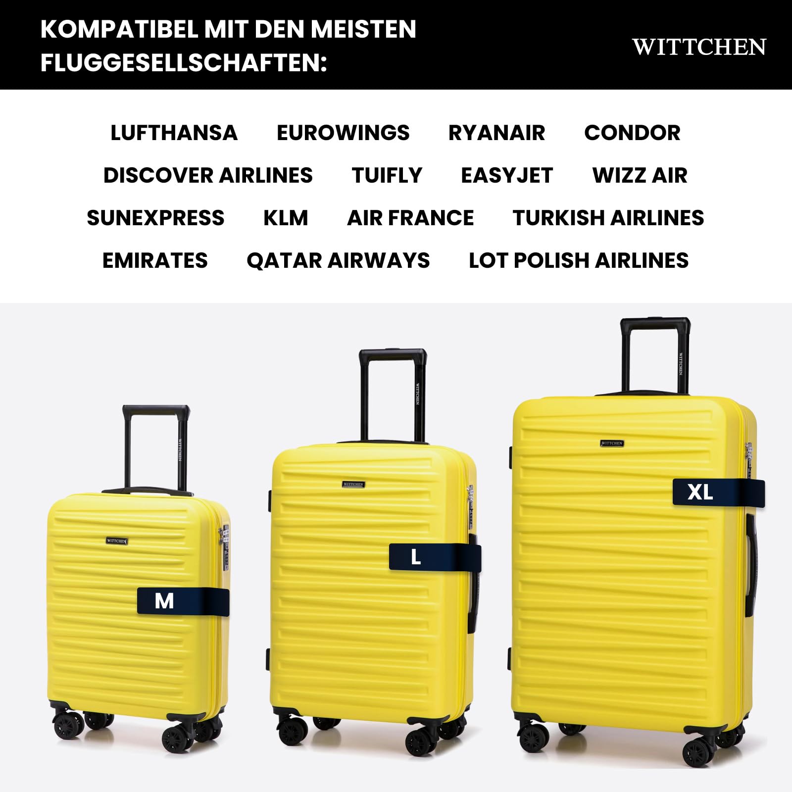 WITTCHEN Skyspeed Line Hartschalenkoffer ABS Groß Rollkoffer Trolley Check-In Gepäck Kombinationsschloss Teleskopgriff 4 Rollen Gelb