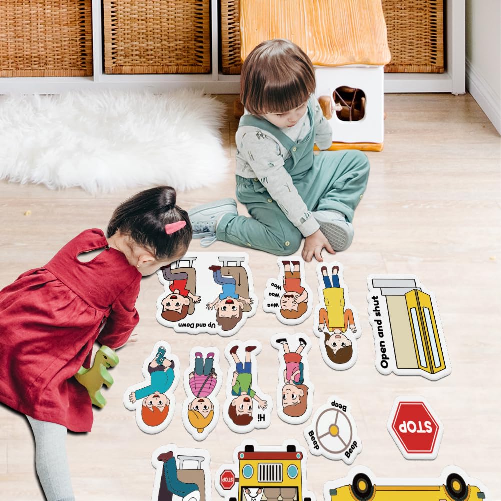 BEUNITONE Preschool Felt Storyboard for Them 13 Pcs School Buses and Family Greatal Teaching Felt Storyboard for Them Flannel Early Interactive Play Kit Interactive Wall Activity for Family