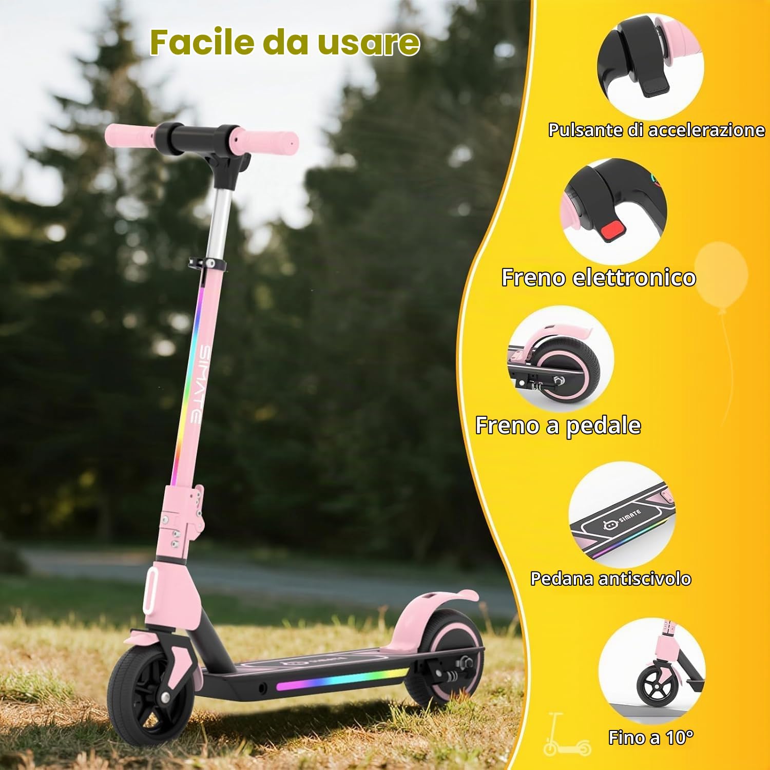 E-RIDES Monopattino Elettrico Bambini, Manubrio Regolabile 86-99cm, Motore 130W 3 Velocità 8-14 km/h, Autonomia fino a 8km, Display LED & Luci, Pneumatici 6,5" Pieni, per Bambini 3-12 Anni​ (Rosa)