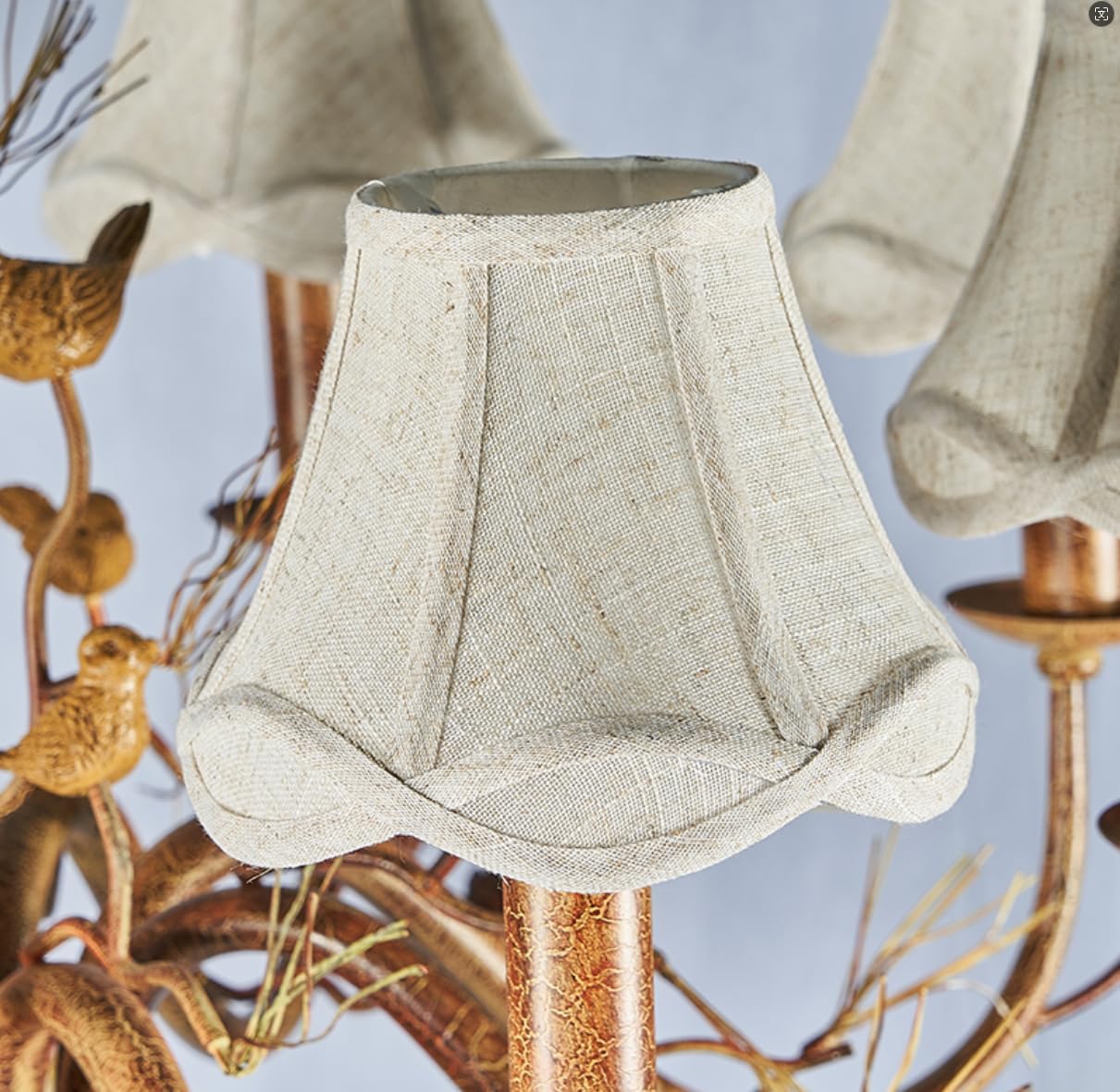 Rustic Chandelier 6 Light Bird Ceiling Light Fabric Shade Light Fixture Traditional Farmhouse Chandelier Retro Branch Pendant Light with Pine Cone Decor - Rural Red Brown