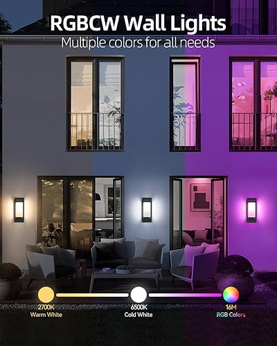 Miniatura 14 de RAYVO Moderna lámpara de pared para exteriores, marco de metal negro, sensor de atardecer a amanecer (3000 K blanco suave, 2 unidades)