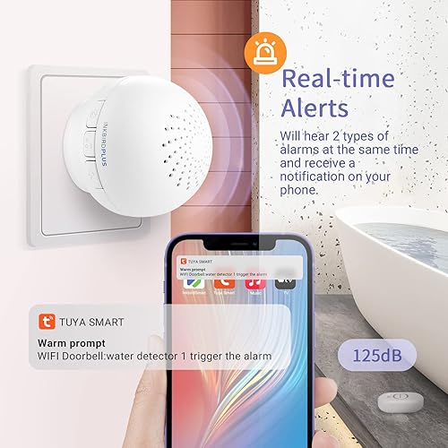 Miniatura 4 de Inkbirdplus Alarma de agua WiFi, paquete de 3, detector inteligente de fugas de agua para el hogar con sensores de fugas y goteo, alarma ajustable