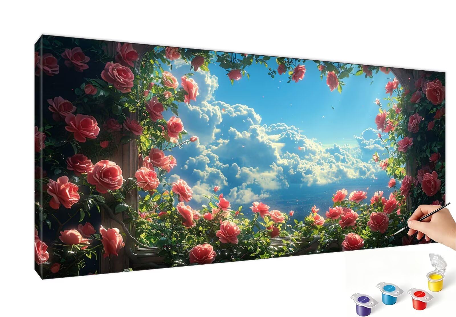 Malen Nach Zahlen XXL Rose Malen Nach Zahlen Erwachsene Landschaft 60x120 cm, Ohne Rahmen, DIY Paint by Numbers Set mit Acrylfarben und Pinseln, Knitterfreie Leinwand, Geburtstagsdeko, Geschenk RB-398