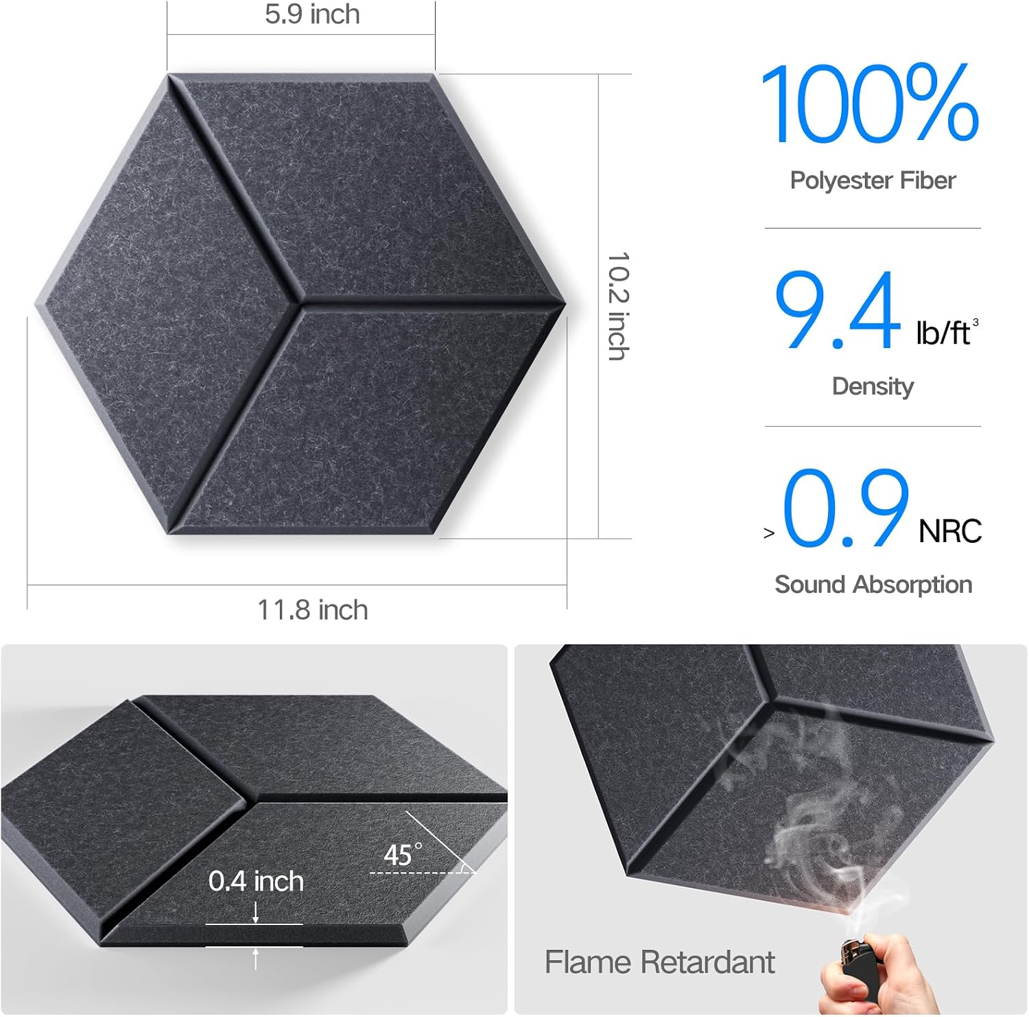 12 Pack Self-Adhesive Acoustic Panels 12" X 10" X 0.4" - Sound Proof Foam Panels with High Density, Y-Lined Design, Flame Resistant, Absorb Noise and Eliminate Echoes(Dark Gray) image 3