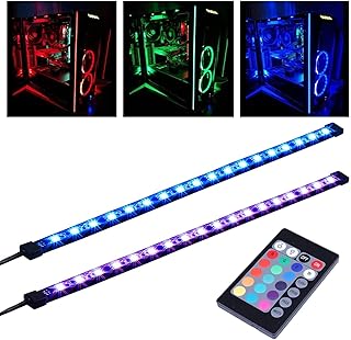 Miheal RGB LED Strip Computer Lighting via Magnet with 24 Key Remote Controller for Desktop Computer Case Mid Tower Full Tower (5050 SMD 2pcs 18leds 30cm, R Series)