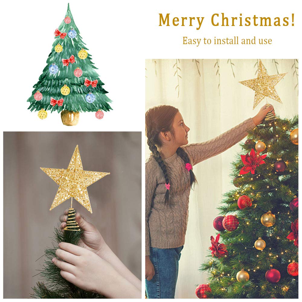 Dadabig Christmas Tree Topper - 10 Inch Gold Metal Hollow-out Star Topper for Home Party - Image 3