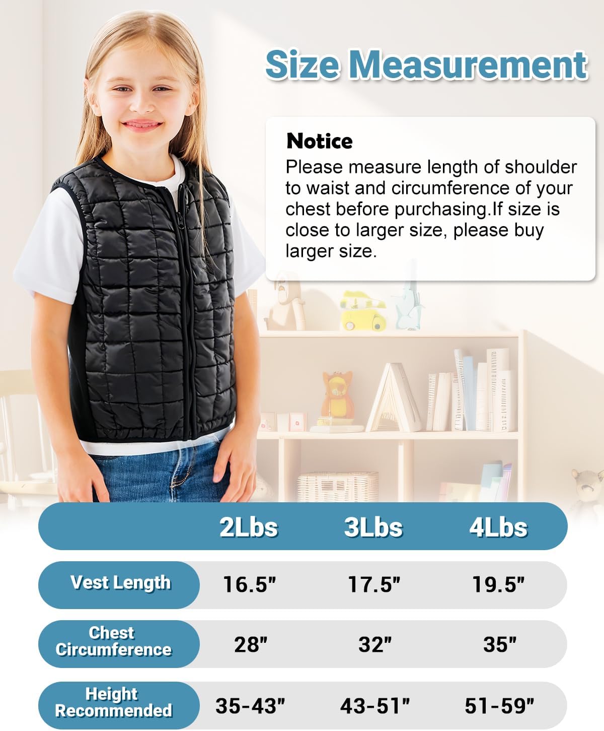 Weight-ed Vest for Kids, Calming Support for Home, School & Play, Compression Vest for Boys Girls, Breathable, Washable, Comfort Fit