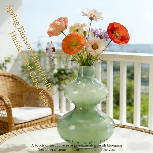Miniatura 4 de Jarrón de cristal manual, jarrón moderno, Jarrones Decorativos para Sala, para mesas de comedor, salas de estar, oficinas. Verde 5.1 x 7.5 pulgadas