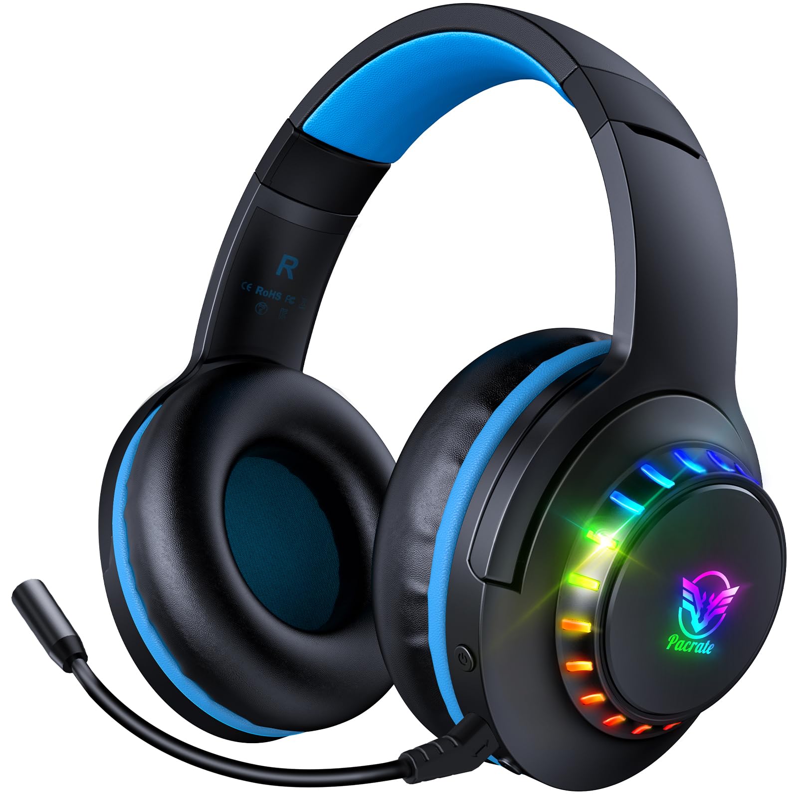 Pacrate 2.4 GHz Cuffie Gaming Wireless per PS5 PS4 PC Mac Switch, Cuffie Wireless Bluetooth con Microfono Rimovibile con Cancellazione del Rumore, 3.5mm Cuffie PS5 per Serie Xbox