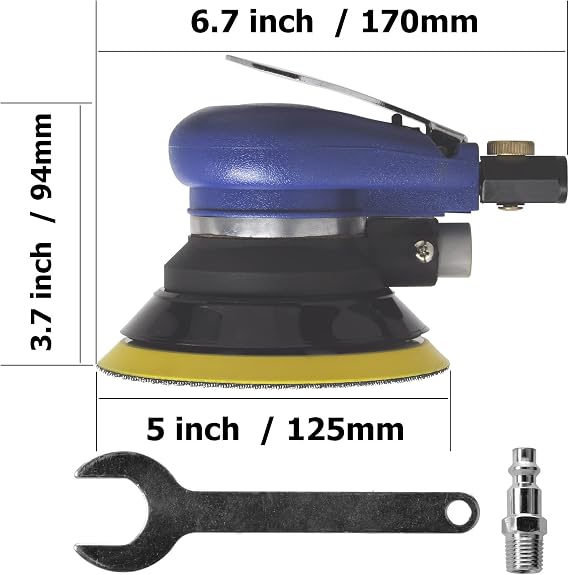 5-inch air palm random orbital sander, dual-action pneumatic polisher speed adjustable grinding sanding with 5-inch pad, random orbit air sanders