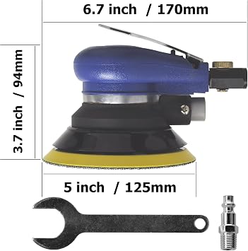 5-inch air palm random orbital sander, dual-action pneumatic polisher speed adjustable grinding sanding with 5-inch pad, random orbit air sanders