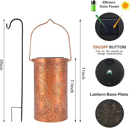 Miniatura 5 de DIBIEECN Faroles solares de regalo de jardinería con fuegos artificiales, decoración de jardín para exteriores, patrón de luces decorativas solares