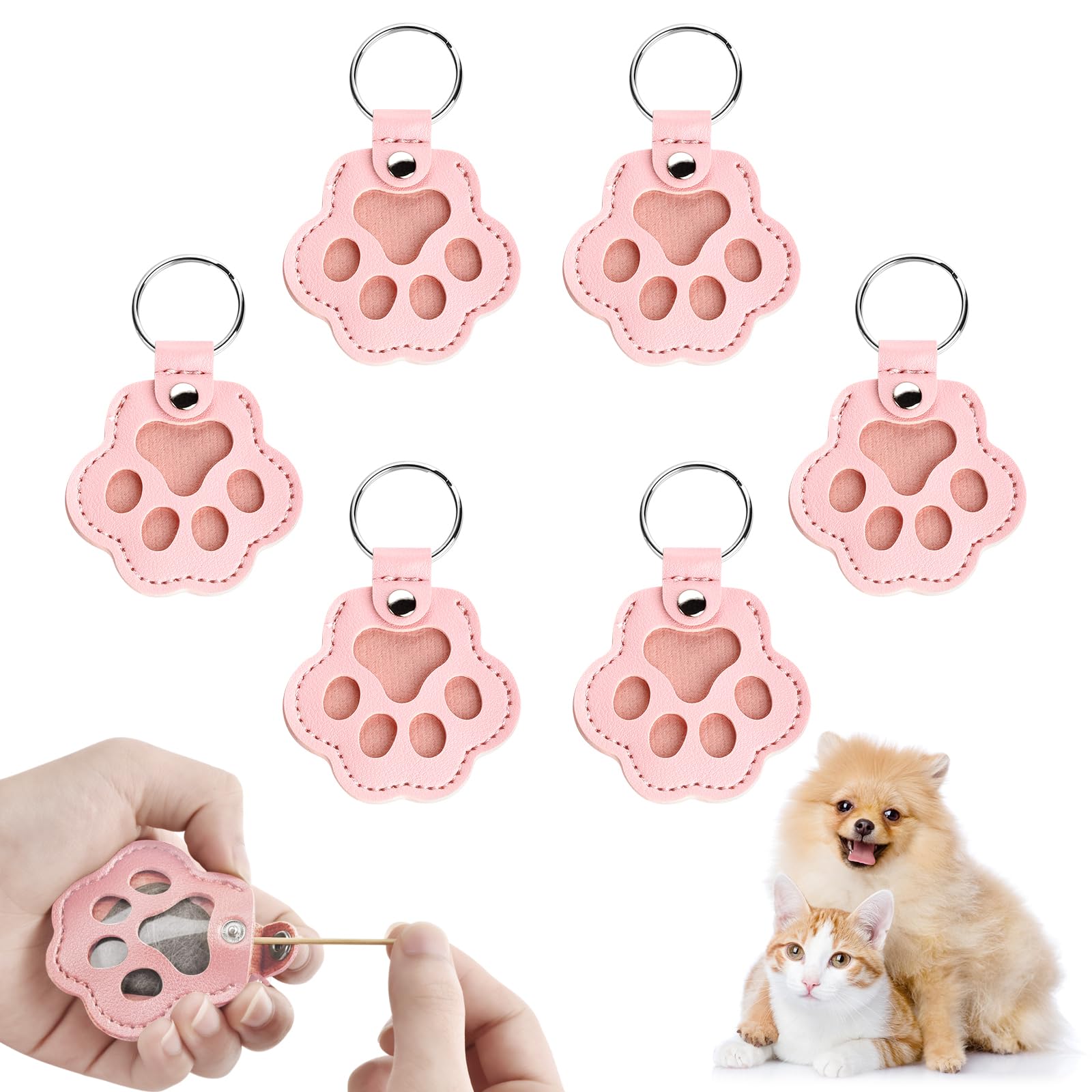 softum Cat Dog Hair Keychain 6pcs, Cat Fur Memory Charm, Dog Hair Collector Keychain, Pet Fur Keepsake, Pet Memorial Gifts, Multiple Colors, 9*6 cm