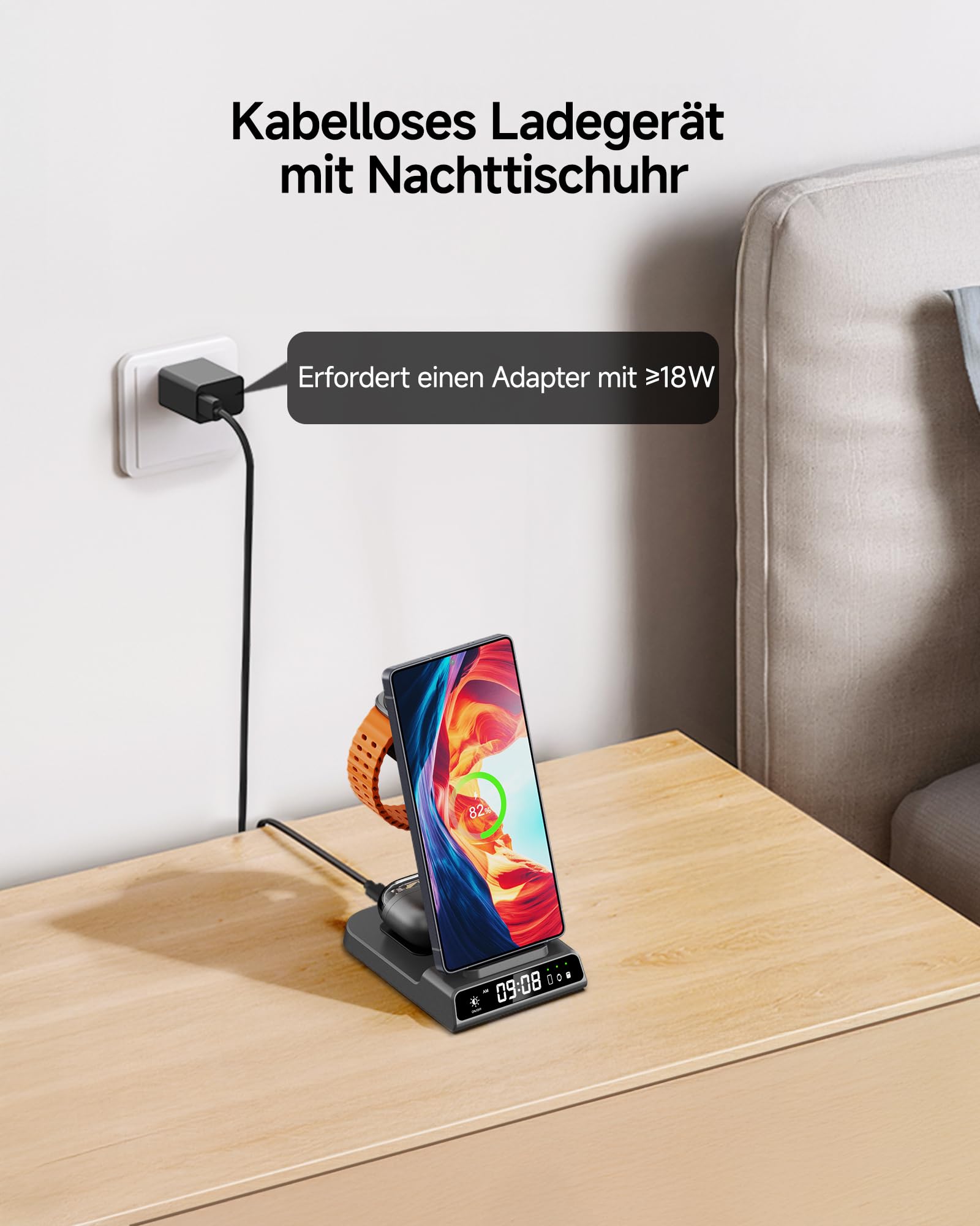 Induktive Ladestation für Samsung S26 Ultra, 3 in 1 Wireless Charger für Galaxy S26+/S25/S24/S23/Z Fold 6/Z Flip 7, Kabelloses Ladegerät für Galaxy Watch 8/Ultra/7/6, Galaxy Buds 3/Pro, Ohne Adapter