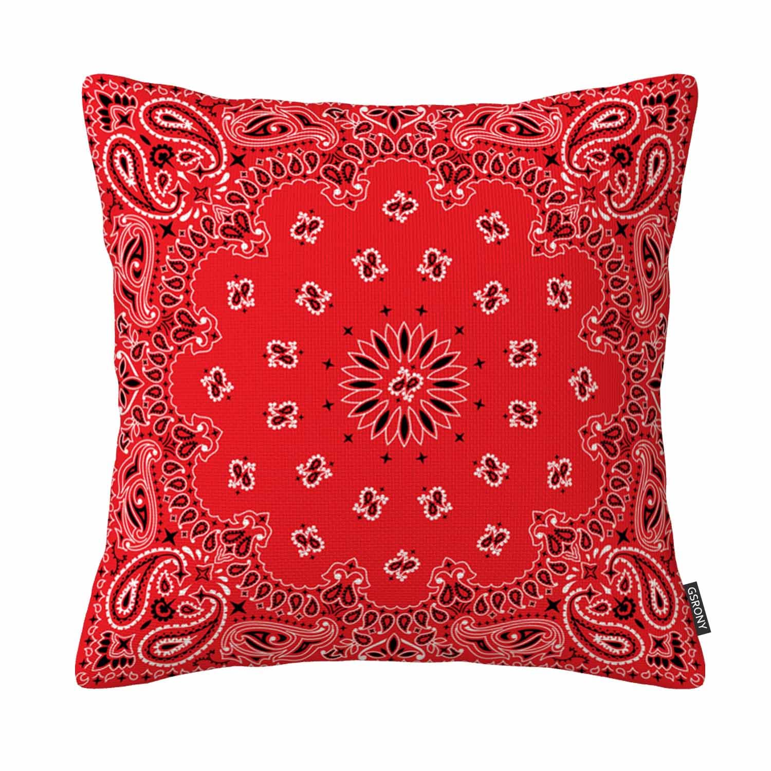 Gsrony Black Bandana Throw Pillow Covers Red Western Bandana Cushion Pillow Case Home Decor Pillowcase 18X18 Inches