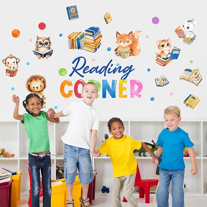 Vinilo Decorativo Lectura Esquina Niños Animales Bosque miniatura 2