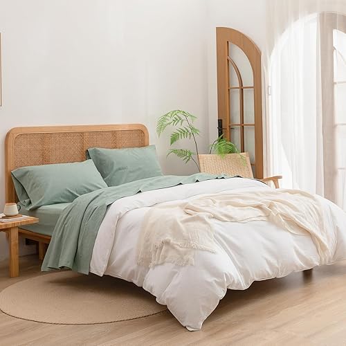 Miniatura 2 de BESTOUCH Juego de sábanas 100% algodón lavado, tacto súper suave, cómodo, elegante, ligero, juego de ropa de cama de 4 piezas, color verde sólido,